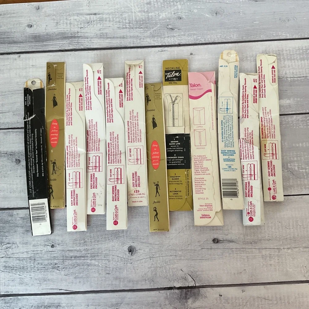 Lot Of 12 Zippers Sewing All Purpose Neck Metal Polyester VTG Coats Clark Talon